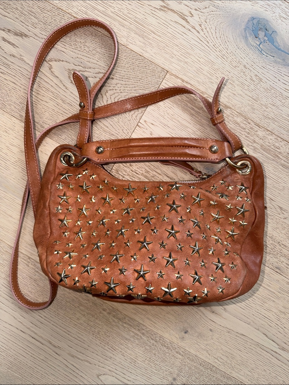 Jimmy Choo Brown Leather Star-Stud Crossbody Bag